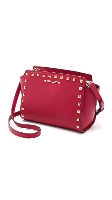 michael michael kors selma medium studded leather messenger red|michael michael kors selma stud medium messenger .